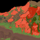 A geologic map of the Pilbara Craton in Western Australia, showing rocks between 2.5 to 3.5 billion years old. Areas in green show basaltic rock dated to 3.2 billion years ago. For scale, the entire image is over 420 kilometers (260 miles) wide.